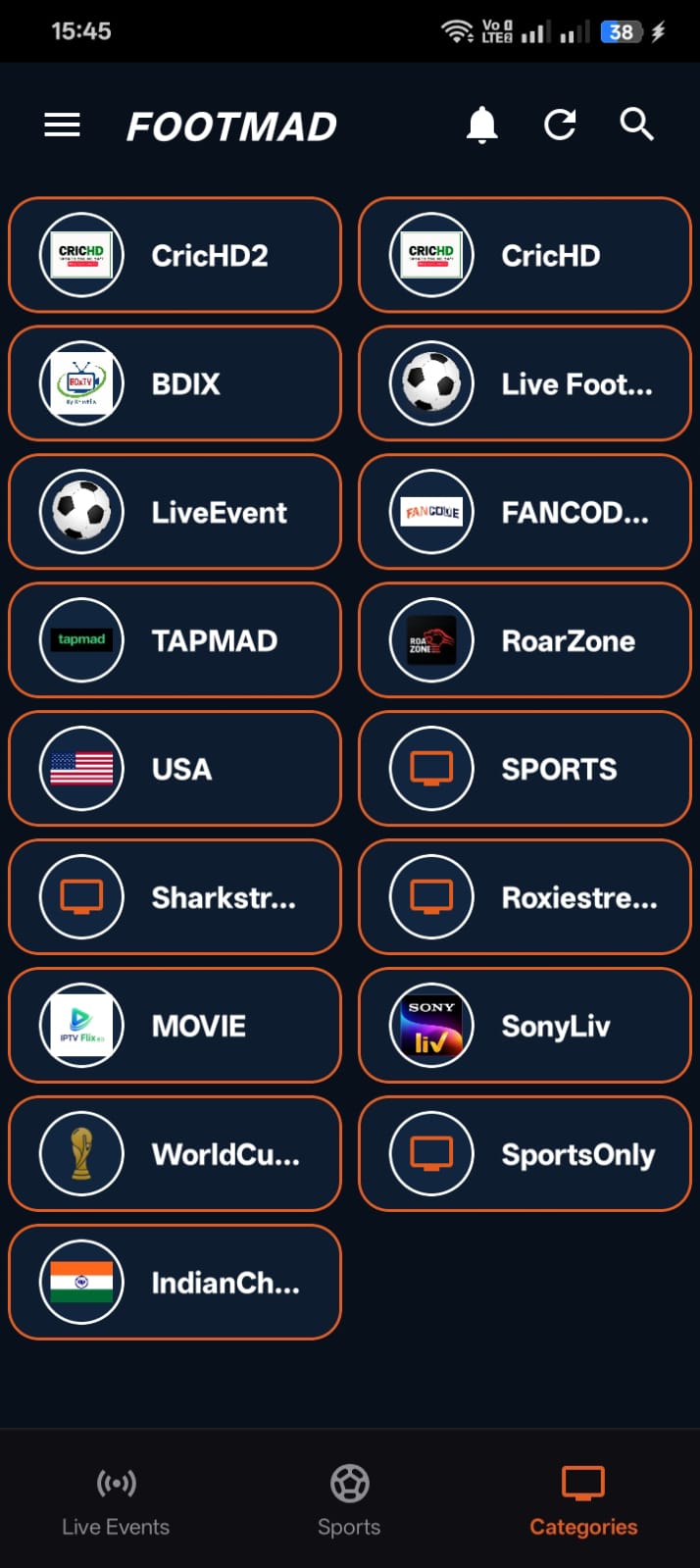 FootMad App Screen 1